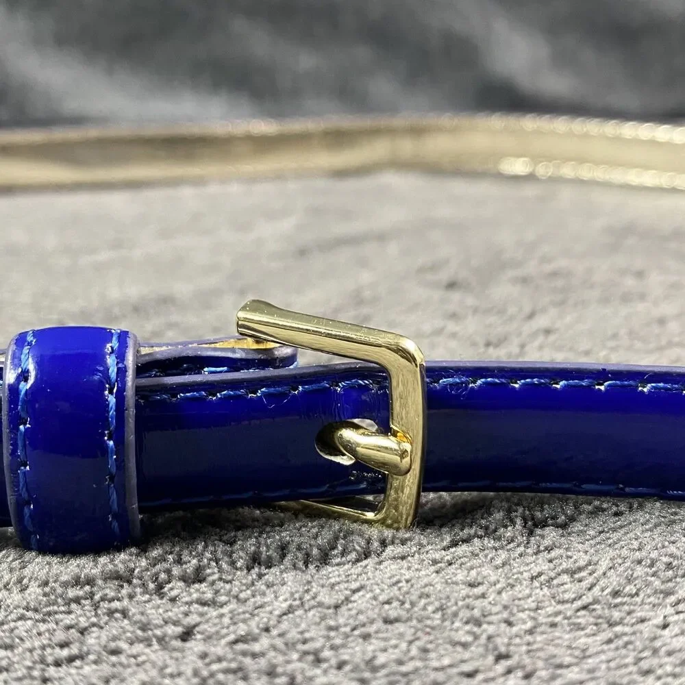 Royal Blue Faux Patent Leather Skinny Belt Womens Med Gold Buckle Casual Dress